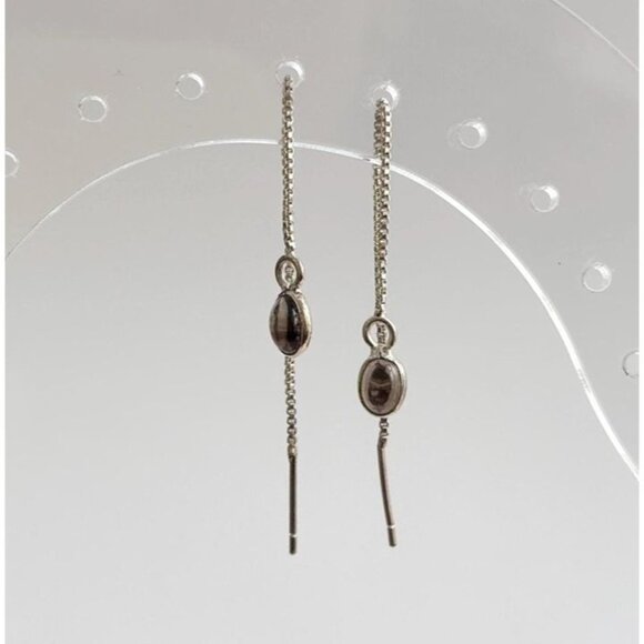 Jewelry - Teardrop Shaped Smoke Glass Threader Style Sterling Silver 925 Dangle Earrings